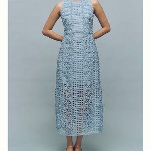 Anthropologie Elegant Blue Lace Midi Dress